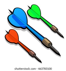 Set of colorful darts isolated on a white background. Vector illustration. 