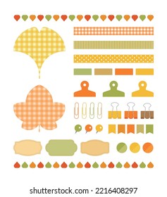 Set of colorful deco icons for autumn concept design. Various objects such as notes, labels, indexes, tongs, clips, thumbtacks and pins.