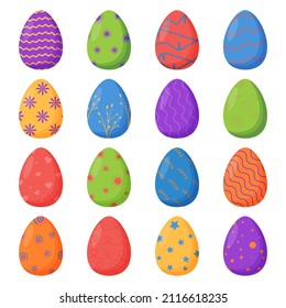Set of colorful decorated Easter eggs isolated on a white background. Spring holiday. Happy easter eggs. Seasonal celebration.