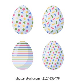 Juego de coloridos huevos de Pascua decorados. Ilustración vectorial aislada al estilo de dibujos animados planos.