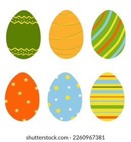 Set of colorful decorated Easter eggs isolated on white. Vector illustration.