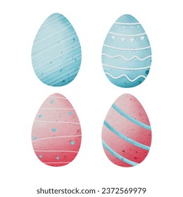 Set of colorful decorated eggs, blue and red eggs. beautiful decoration eggs