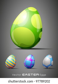 Set of colorful and decorated eggs, isolated on grey background. EPS 10. Vector illustration.
