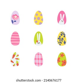 Set of colorful decorated painted happy Easter eggs isolated on white background. 