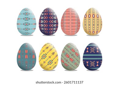 Set of colorful decorative easter eggs on white background. Vector eps