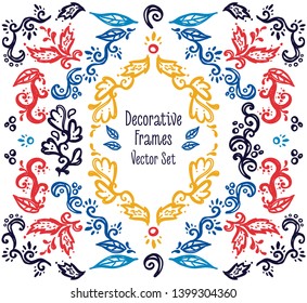 set of colorful decorative elements on white background, sketch style, vector illustration
