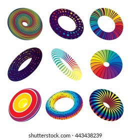 set of colorful decorative elements. torus, donuts, bagel form. design objects for posters, banners, presentations and cards.