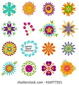 Set of colorful decorative fantasy flowers for patterns and compositions. Vector illustration