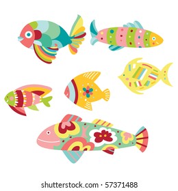 Set of colorful decorative fish