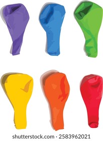Set of Colorful Deflated Balloons – Realistic Vector Illustration for Party, Celebration, and Festive Designs.