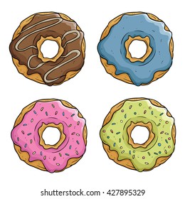 Set of Colorful Delicious Donuts With Outline