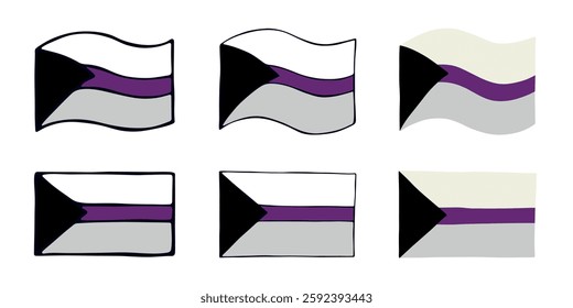 Set of colorful Demisexual pride flag Happy pride day LGBTQIA community Pride Month Vector hand drawn doodle for posters, stickers, logo, cards