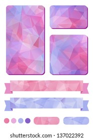 Set of colorful design elements  with abstract geometric background with triangular polygons.