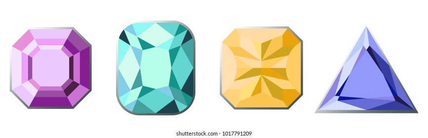 Set of colorful diamonds of different cut shapes