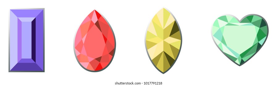 Set of colorful diamonds of different cut shapes