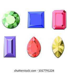 Set of colorful diamonds of different cut shapes