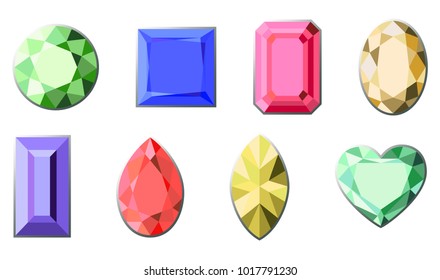 Set of colorful diamonds of different cut shapes