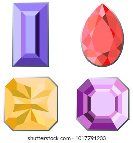 Set of colorful diamonds of different cut shapes