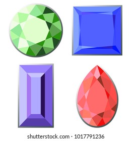 Set of colorful diamonds of different cut shapes