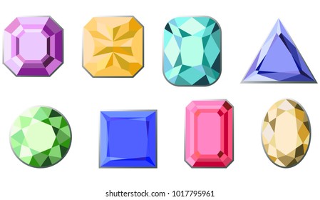 Set of colorful diamonds of different cut shapes