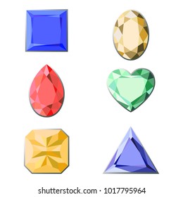 Set of colorful diamonds of different cut shapes