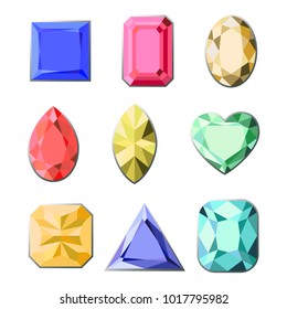 Set of colorful diamonds of different cut shapes