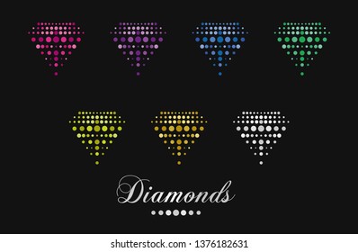 Set of colorful diamonds, halftone pattern