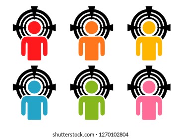 Set of colorful different target headshots user icons for any kind of design project