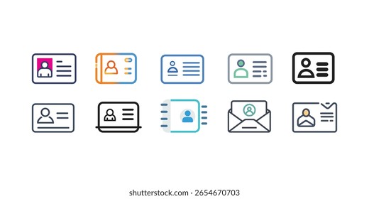 Conjunto de ícones coloridos de identidade digital e contato Uma coleção de ícones de fácil utilização que retratam vários métodos de identidade digital e contato.