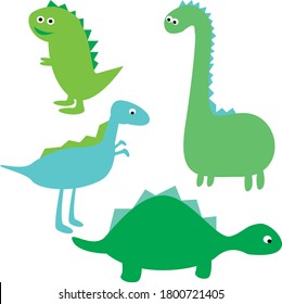 Set of colorful dinosaurs in beautiful style on white background. Cute cartoon dino design. Happy smile set . Internet concept. Cartoon style, flat isolated. Cute character design. Children art.Vector