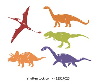 Set of colorful dinosaurs isolated on white background. Vector illustration.