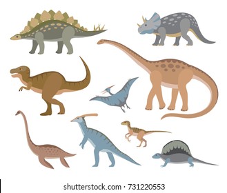 Set of colorful dinosaurs isolated on a white background. Retro colors