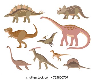 Set of colorful dinosaurs isolated on a white background. Retro colors