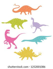 Set of colorful dinosaurs. Silhouettes dino. Vector illustration isolated on white background.