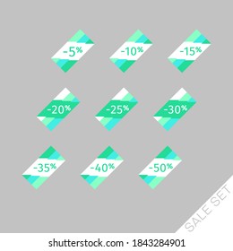 Set of colorful discount labels to attract customers' attention. Timeless easy-to-read design. Suitable for web page ads, tags, discount offer price labels, badges, coupons, flyers etc.