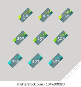 Set of colorful discount labels to attract customers' attention. Timeless easy-to-read design. Suitable for web page ads, tags, discount offer price labels, badges, coupons, flyers etc.