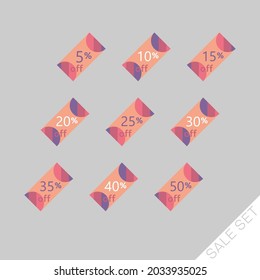 Set of colorful discount labels to attract customers' attention. Timeless easy-to-read design. Suitable for web page ads, tags, discount offer price labels, badges, coupons, flyers etc.