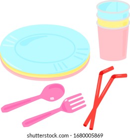 Set of colorful disposable cutlery