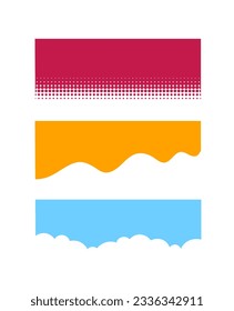 Set of colorful divider headers concept. Blue, red and yellow torn and ripped sheets of paper. Template, layout and mock up. Cartoon flat vector collection isolated on white background