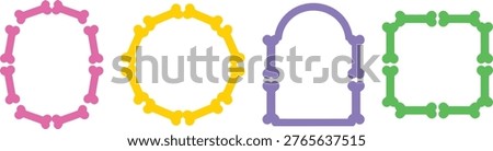 Set of colorful dog bone frames for pet themed designs. Simple geometric shapes. Playful graphic elements. Minimal vector illustration