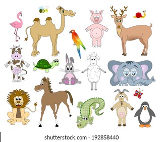 Set of colorful domestic and wild animals. vector art image illustration, isolated on white background