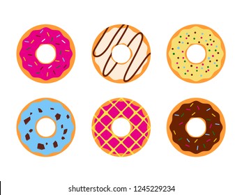 Set of colorful donuts glazed sweet sugar icing isolated on a white background 
