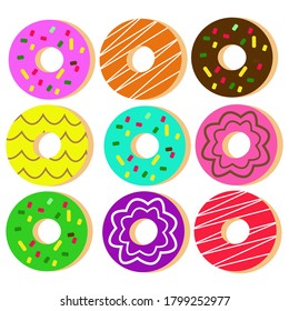 Set of Colorful Donuts Illustration Vector