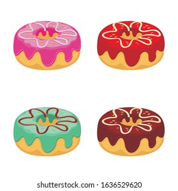 Set of colorful donuts isolated on white background vector illustration in flat style. donuts collection into glaze suitable for menu, cafe decoration, delivery box etc. 