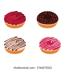 Set of colorful donuts isolated on white background. Isometric view doughnuts collection into glaze for menu design, cafe decoration, delivery box. Vector