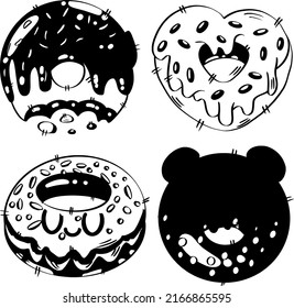 Set of colorful donuts on white background, flat vector illustration. Donuts collect
