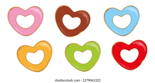 set of colorful donuts shaped like a heart vector ilustration EPS10