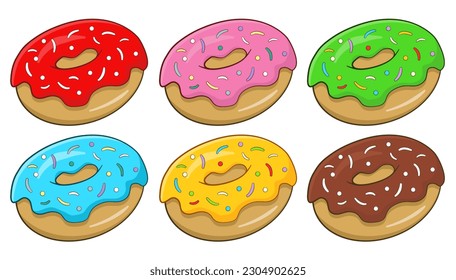 Set of colorful donuts. Vector illustration. Isolated on white background