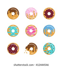 Set of colorful donuts. Vector illustration of sweet donuts on white background.
