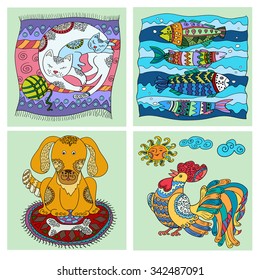 Set of colorful doodle animals